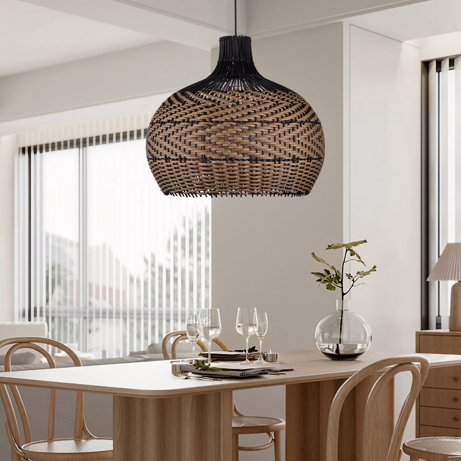 Arturesthome Rattan Pendant Light Fixtures for Kitchen Island, Wicker Chandelier, Handmade Woven Hanging Ceiling Lighting Lampshade Coffee