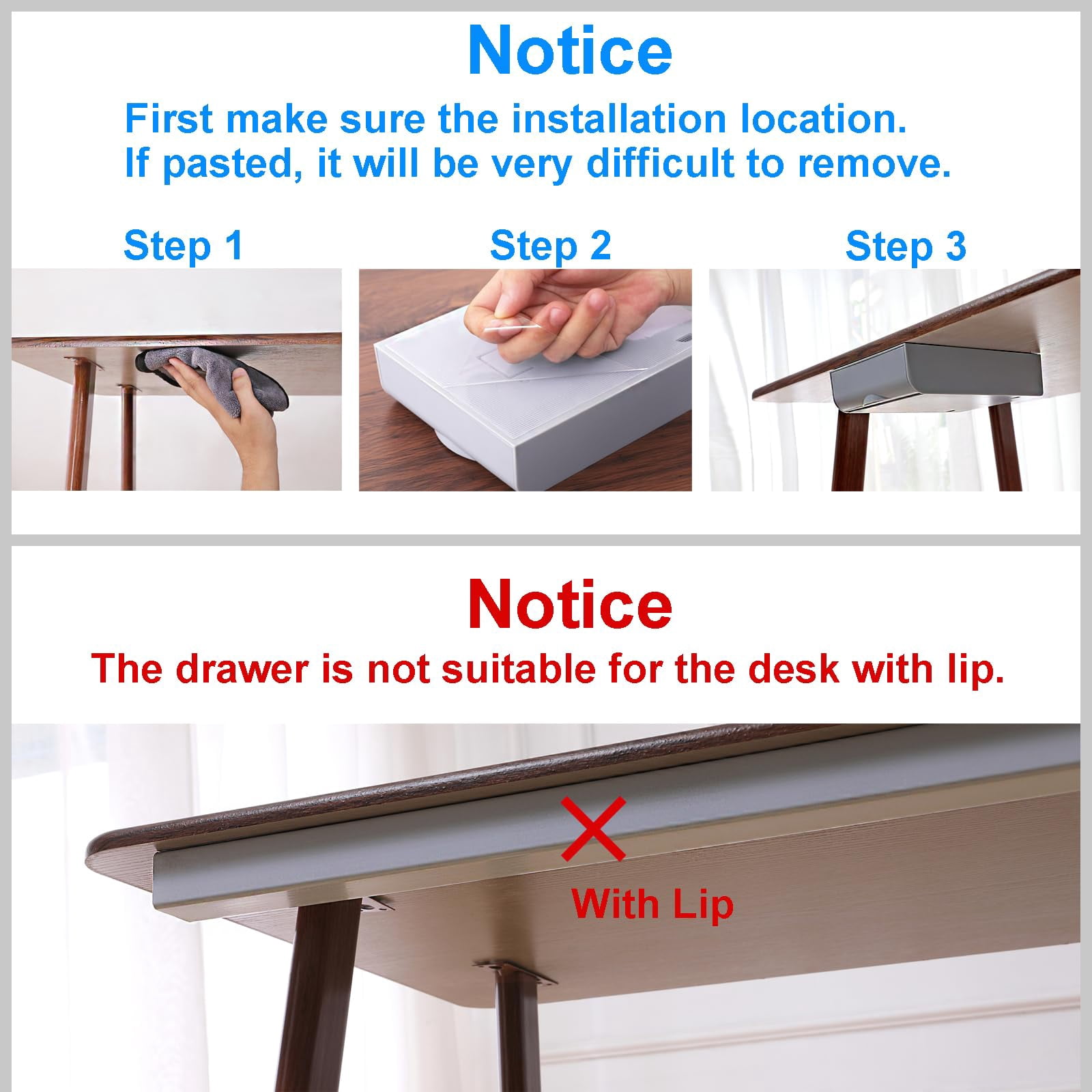 4 Pack Under Desk Drawer Self-adhesive Desktop Storage Organizer  Attachable Slide Out Table Tray For Pencil Pen Stationery Office Organization White