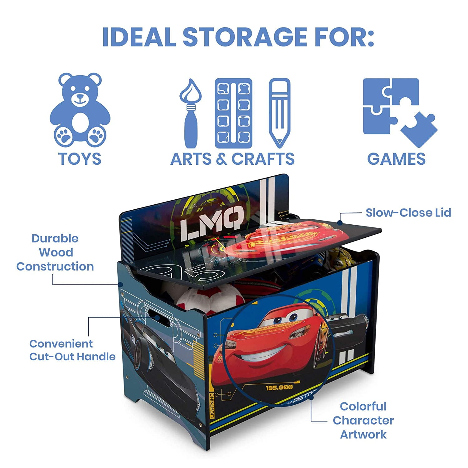 Disney Pixar Cars Deluxe Wood Toy Box by Delta Children, Greenguard Gold Certified