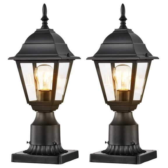 Outdoor Post Lights 2 Pack Black Pole Light Fixtures for Patio Entryway E26 Base