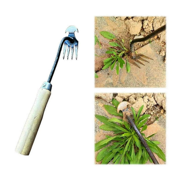 New Upgraded Weeding Artifact Uprooting Weeding Tool, Manganese Steel Forged Weed Puller 4 Teeth Dual Purpose Weeder, High Strength Hand Remover Tool