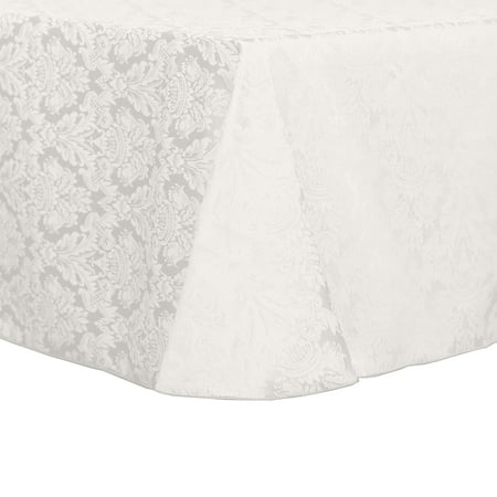 

Ultimate Textile (10 Pack) Damask Saxony 60 x 144-Inch Oval Tablecloth - Home Dining Collection - Scroll Jacquard Design White