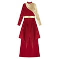 thumbnail image 7 of iiniim Women's Praise Dance Outfit Color Block Worship Dress with Pants Liturgical Dancewear Burgundy XL, 7 of 7