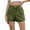 Army Green, variant on Women's Stretch Denim Casual Shorts - Button Flap Pockets & Elastic Waistband, Faded Solid Color Retro Jean Shorts for Daily Wear,Army Green L
