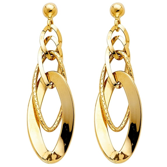 FB Jewels 14K Yellow Gold Dangle Womens Earrings 40MM X 13MM