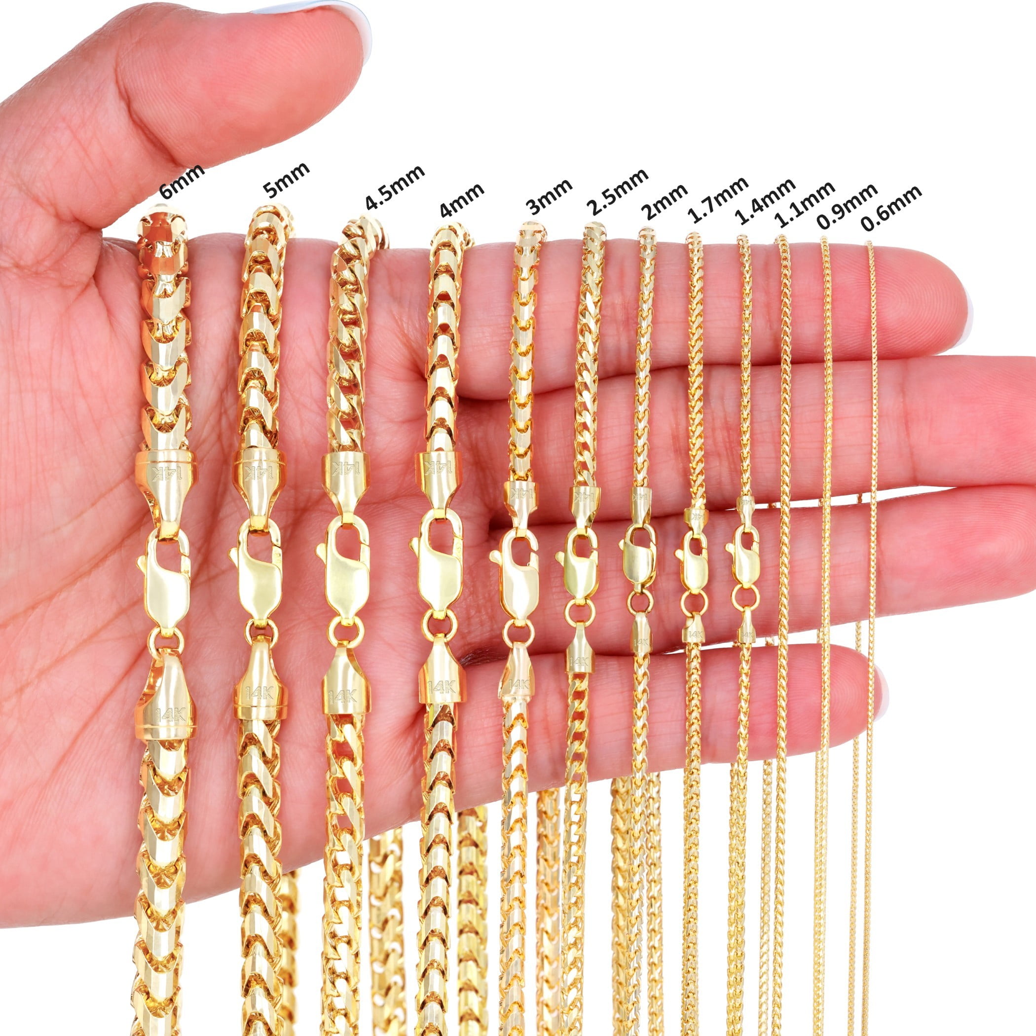 Nuragold 14K Real Yellow Gold Solid Franco Diamond Cut Chain Necklace 16"-30" (0.6mm-6mm) Italian Jewelry for Men & Women
