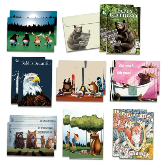 Tree-Free Greetings 16 Pack Card Assortment with Matching Envelopes, Eco Friendly, Made in USA, 100% Recycled Paper, 5 x 7 Inches, Wildy Fun Birthday Collection (AGP1196)