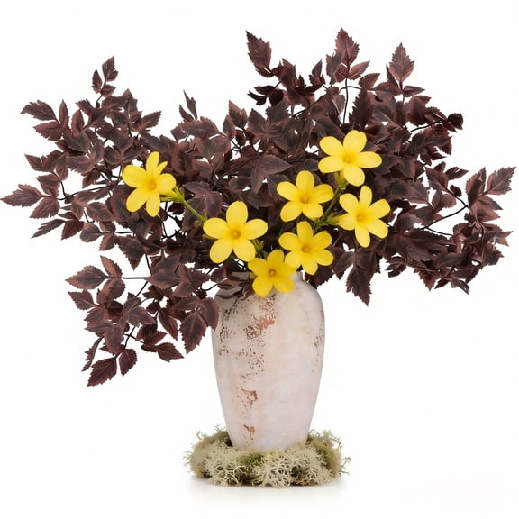 LSFA 23” Artificial Cimicifuga Leaf Spray, 4 Pcs Faux Burgundy Greenery Branch