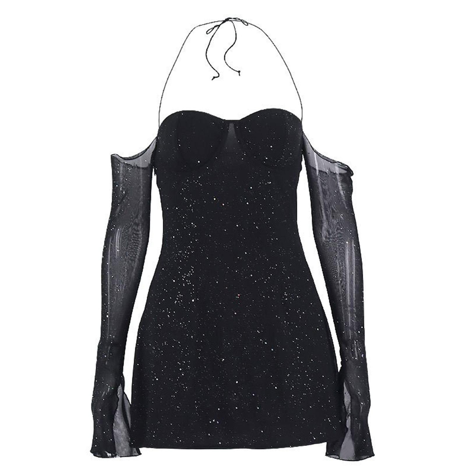 Womens Sexy Sequin Sparkly Glitter Dress Off Shoulder Long Sleeve Cocktail Evening Party Mini Dress Party Club Dresses
