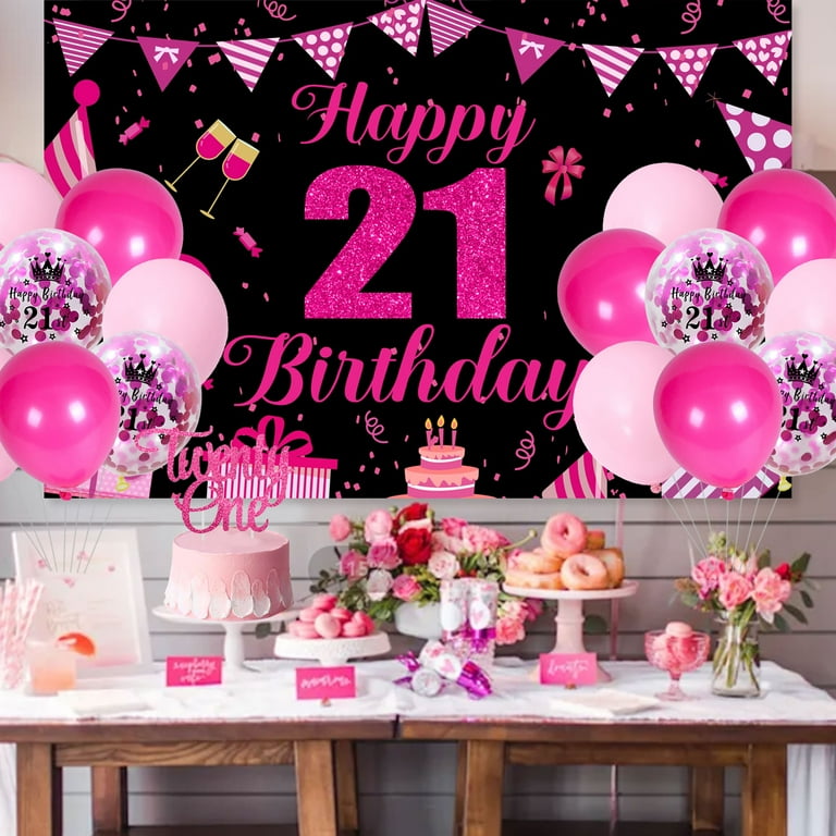 Black and Roseo 21st Birthday Decorations for Women Red Black - Main Image