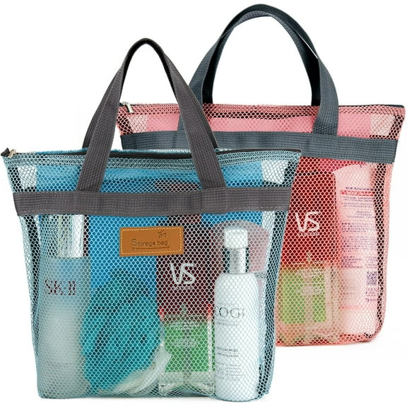 Mesh Shower Caddy Bag Portable Hanging Toiletry Bag Bath Organizer with Zipper for Travel, Gym, Swimming, Camping, College Dorms, Beach