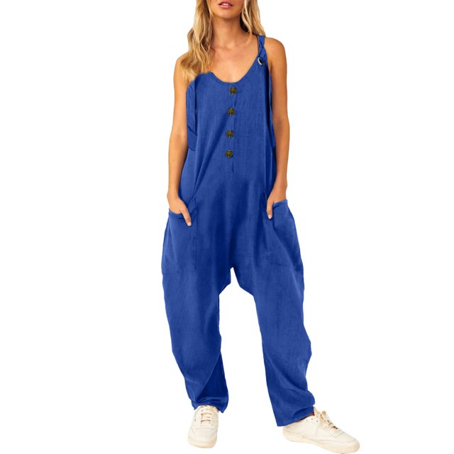 Mono Ajustado Gibobby de Verano para mujer Sin mangas con botones Azul XL