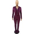 thumbnail image 1 of Honganda Ensemble Deux Pièces Haut à Capuche Plissé Mince avec Fermeture Éclair et Pantalon, 1 of 6