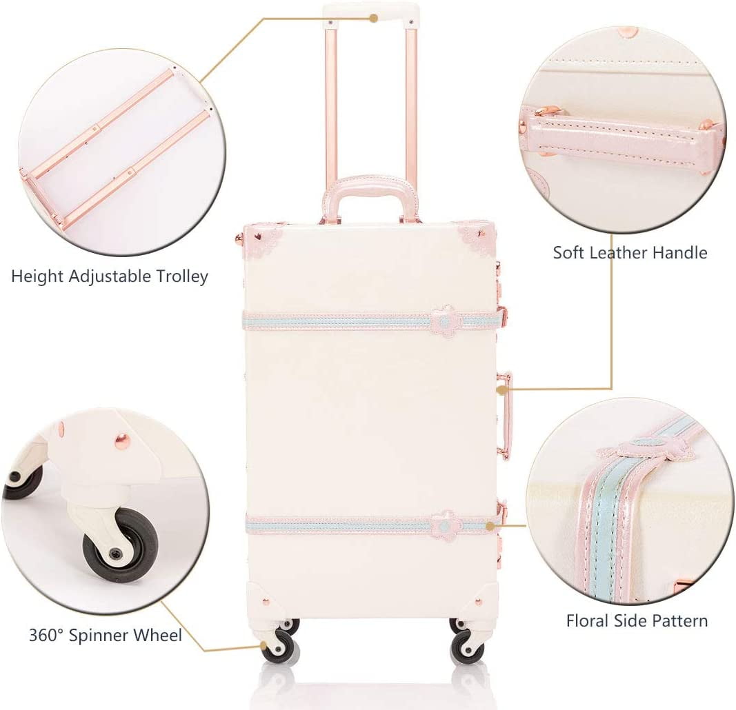 COTRUNKAGE Minimalist 2 Piece Vintage Luggage Sets Travel Carry on Suitcase for Women with Spinner Wheels, Pearl White