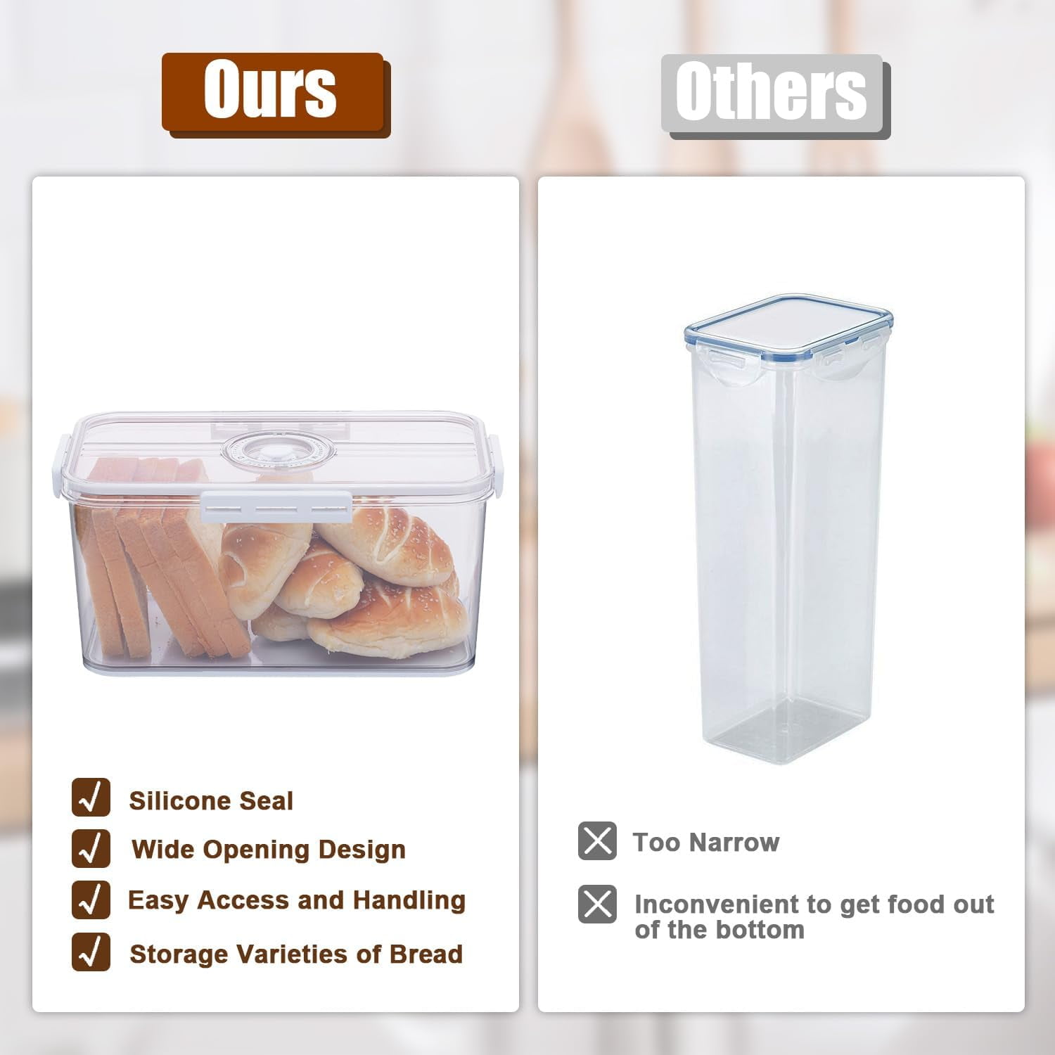 Baodeli Bread Box Bread Boxes for Kitchen Counter Airtight, Time Recording Bread Storage Container with Lid, Bread Keeper for Homemade Bread, Toast, Bagel, Donut and Cookies, White