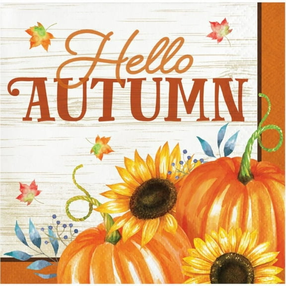 Autumn Harvest Truck Hello Autumn Paper Beverage Napkins 16 Per Pack