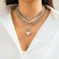 thumbnail image 5 of Women's multi-layered necklace, fade-resistant chunky chain necklace, women's paperclip chain necklace, vintage pendant heart-shaped pendant necklace, necklace set, 5 of 6
