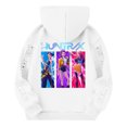 thumbnail image 3 of Moonsky Sudadera con capucha y cordón HUNTRX, estampado de grupo de chicas coreanas, jersey corto, suave y cómodo, top de manga larga para primavera y otoño. Blanco 160, 3 of 4