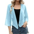 thumbnail image 3 of BXINGOHAI Women's Jacket Elegant Summer Cardigan Short Lightweight Shoulder Jacket with 3/4 Sleeves Blue,L, 3 of 7