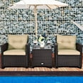 thumbnail image 2 of Costway 3PCS Patio Rattan Furniture Set Cushioned Conversation Set Sofa Coffee Table Beige, 2 of 11