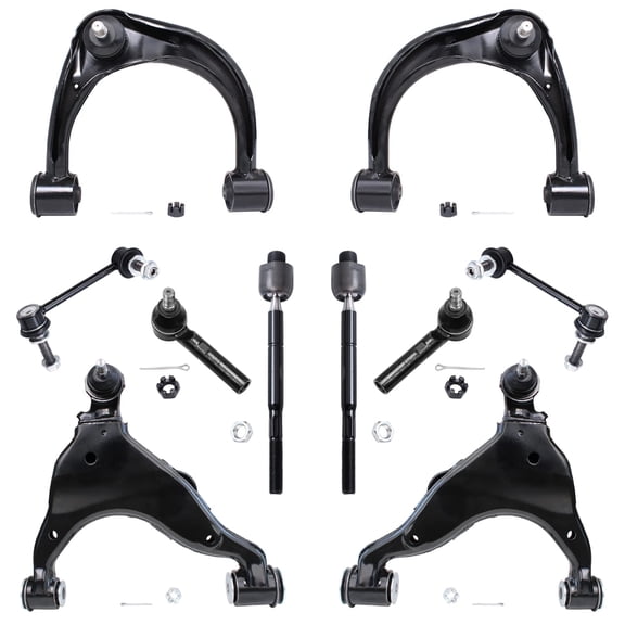 Detroit Axle - 10pc Front End Suspension Kit for 2003-2009 Toyota 4Runner FJ Cruiser Lexus GX470 2004 2005 2006 2007 2008, 4 Upper Lower Control Arms Ball Joints 4 Inner Outer Tie Rods 2 Sway Bars
