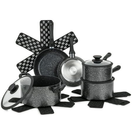 

Thyme & Table Non-Stick 12 Piece Cookware Set Black Sea