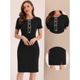 thumbnail image 2 of Vestido de trabajo Allegra K para mujer manga corta cuello cuadrado bloque de color ceñido al cuerpo Negro M, 2 of 6