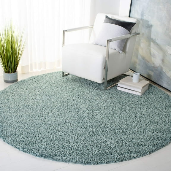 SAFAVIEH Lavena Solid Plush Shag Area Rug, Seafoam, 6'7" x 6'7" Round