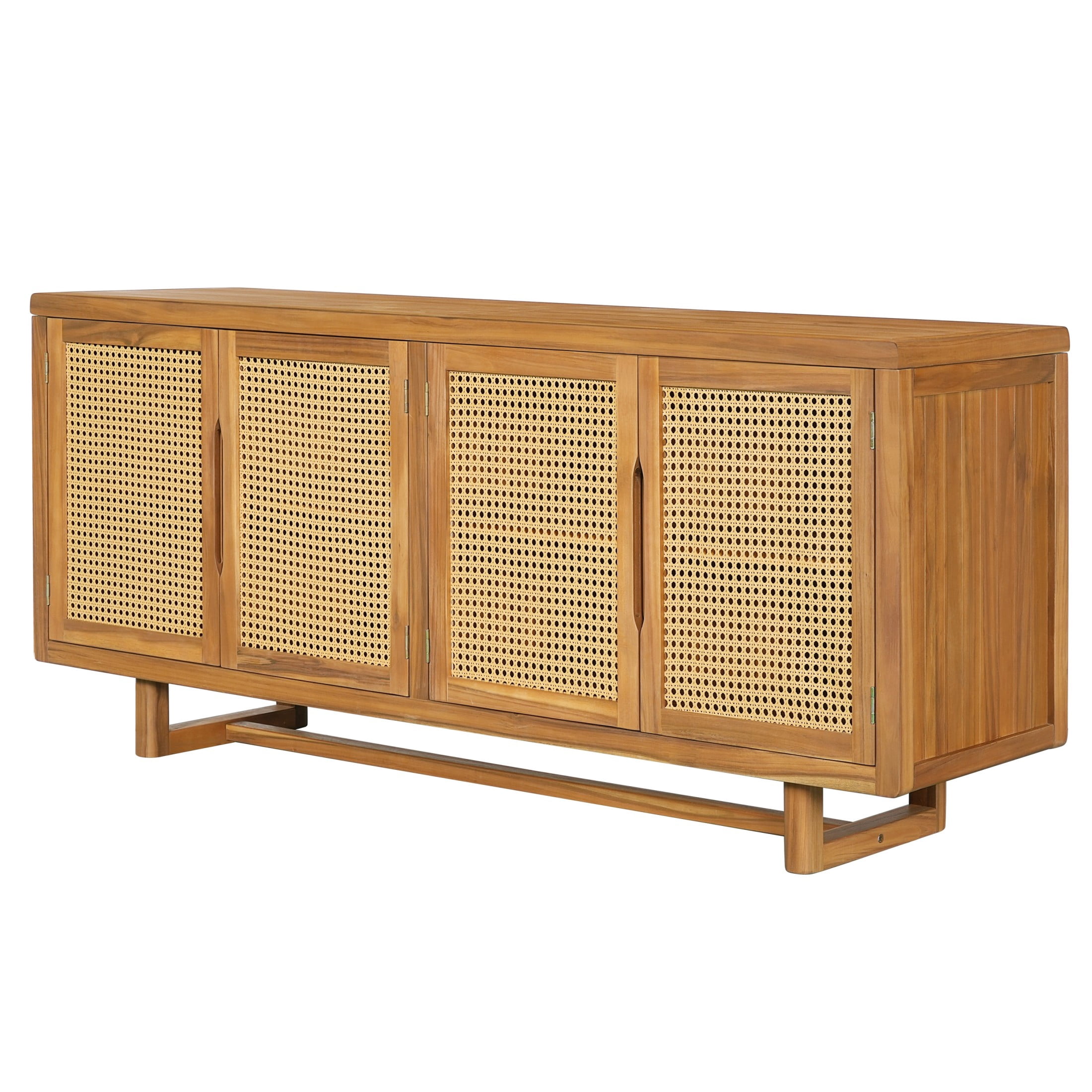 Christopher Knight Home Acacia Wood Outdoor Sideboard Storage Cabinet with Wicker Door, Teak+Yellow