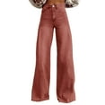 thumbnail image 3 of Women's Solid Color Wide Leg Pants, High Waist 90s Style Jeggings with Back Pockets, Casual Streetwear Denim Look Pull-On Pants for 2025 Summer Fashion Watermelon Red, 3 of 5