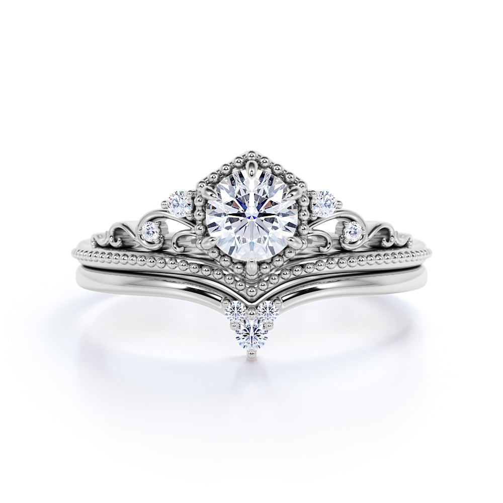 10k White Gold Filigree Diamond Cut Ring