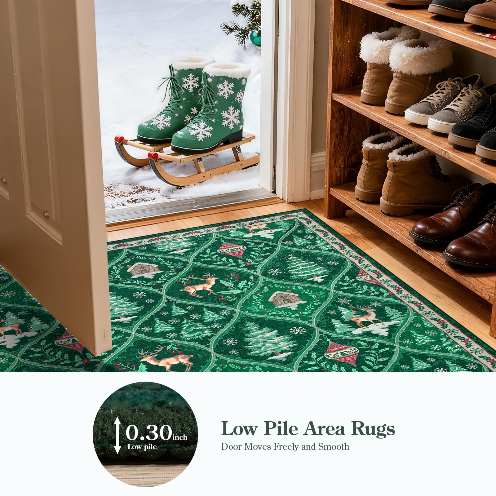 Moynesa 5'x7' Christmas Area Rug for Living Room,Green Rug Xmas Tree Modern Rug Kitchen Rug Washable Rug Non Slip Moroccan Carpet Holiday Decor Geometric Soft Accent Rug for Bedroom Dining Room