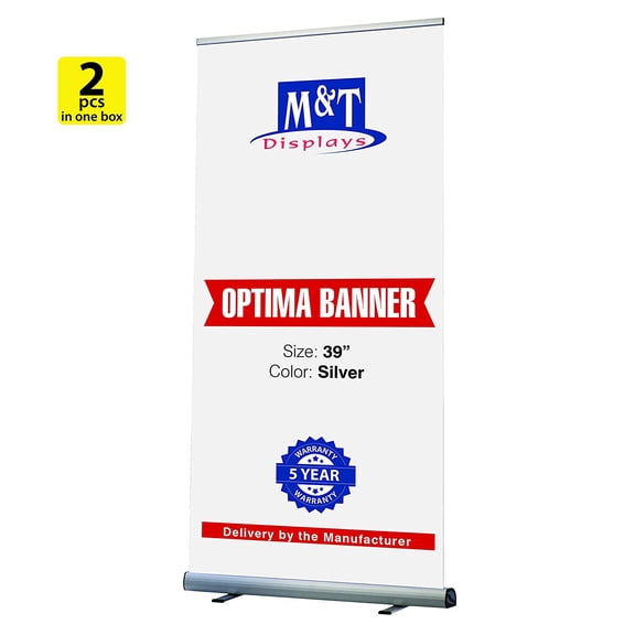 M&T Displays Optima Retractible Roll Advertising Banner Free Standing Display 39 with Carrying Bag (2)