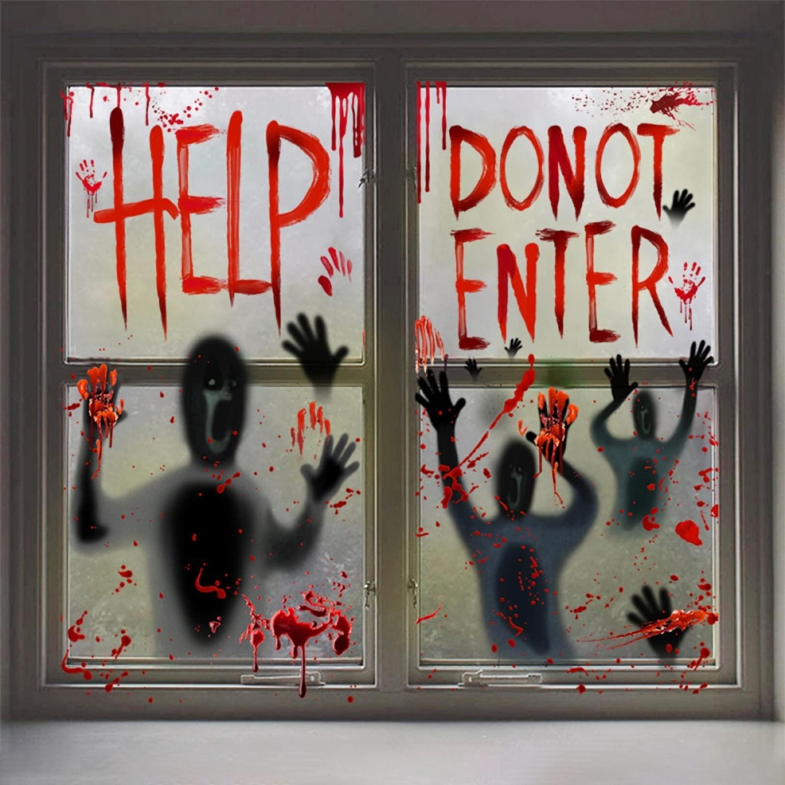 Handprint and Shadowy Figure Halloween Props Do Not Enter Front Door C