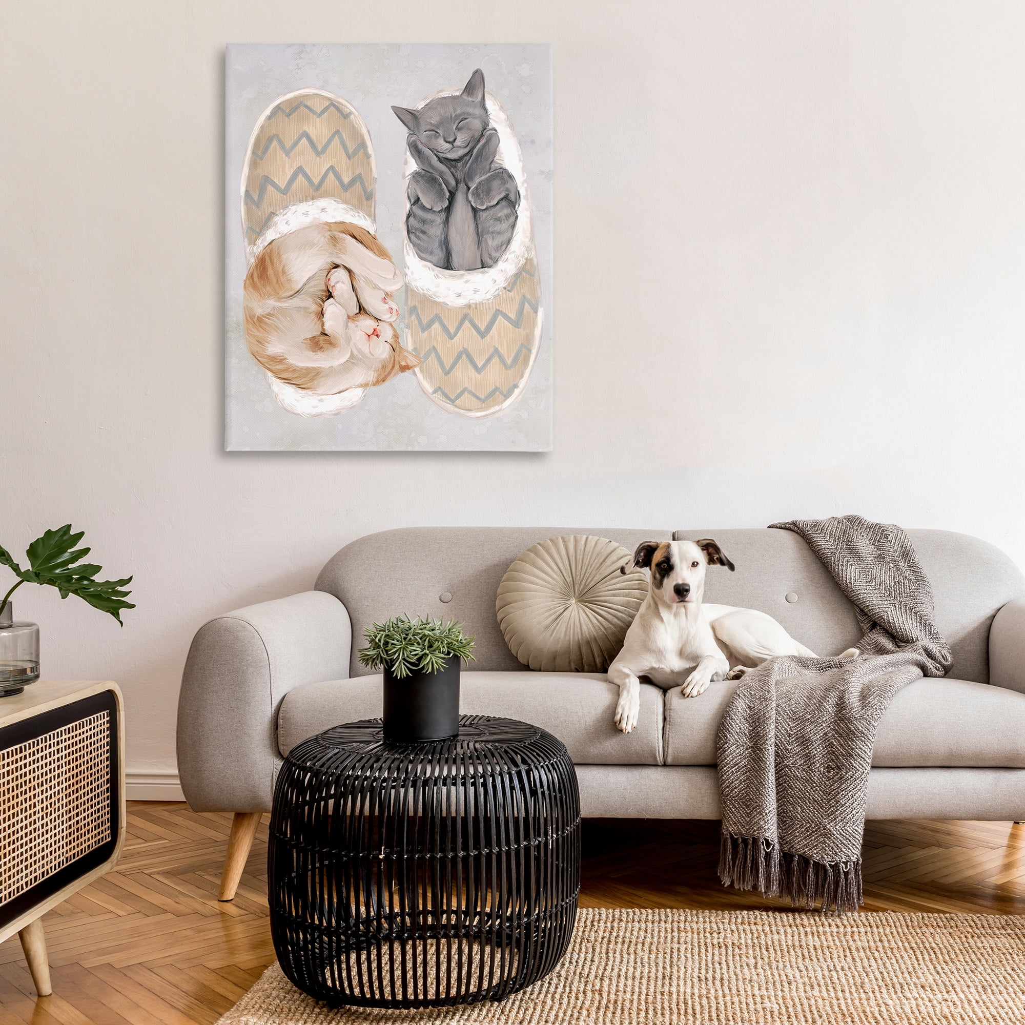 Stupell Industries Kittens In Slippers Animals & Insects Painting Gallery Wrapped Canvas Art Print Wall Art, 36 x 48
