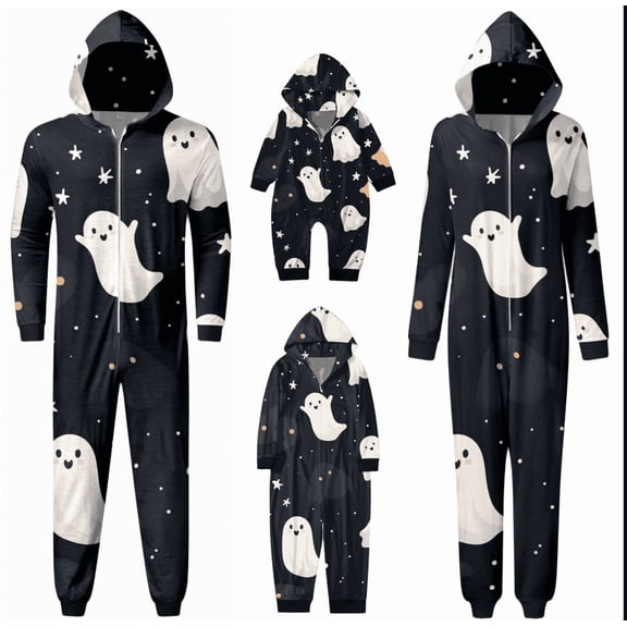 SUXIAN Matching Family Pajamas Halloween Zipper Romper Print Hoodie Long Sleeve Family Matching Outfit Toddler Pajamas