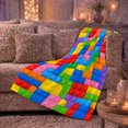 thumbnail image 6 of Colorful Building Blocks Mosaic, Playful Artistic Scene, Warm Flannel Blanket for Home Library and Reading Nook, Art Lovers Valentine's Day Gift, Artistic Home Decor, 6 of 9
