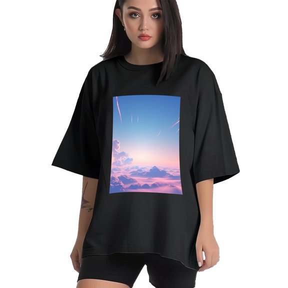 Plus Size Shirt for Women Black Tops for Women Short Sleeves Shirt for Women Sky T Shirt Crewneck Shirt for Women XS