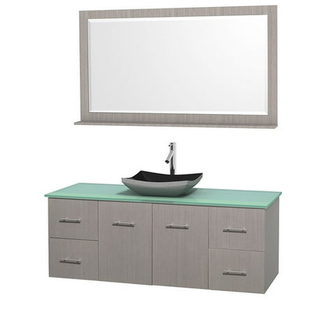 Wyndham Collection Centra 60 inch Single Bathroom Vanity in Gray Oak, White Carrera Marble Countertop, Altair Black Granite Sink, and 58 inch (Best Sink For Granite Countertop)