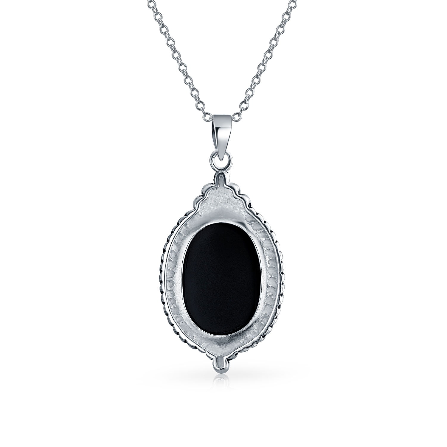 Black Victorian Lady Cameo Pendant Marcasite Sterling Silver Necklace