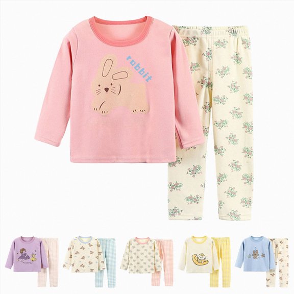 felwors Toddler Boys Girls Pajama Set 2-Piece Long Sleeve Tee and Pants Kids Fall Clothes Sleepwear Pj Set(Pink,4-5 Years)
