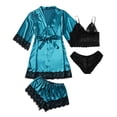 thumbnail image 2 of symoid Womens Nightshirts- short sleeve V neck Print lace Set Sleepwear Pajamas Sky Blue L, 2 of 7