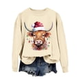 thumbnail image 1 of Chandail en Molleton Décontracté à Manches Longues pour Femmes, Imprimé Vache Western de Noël, 1 of 4