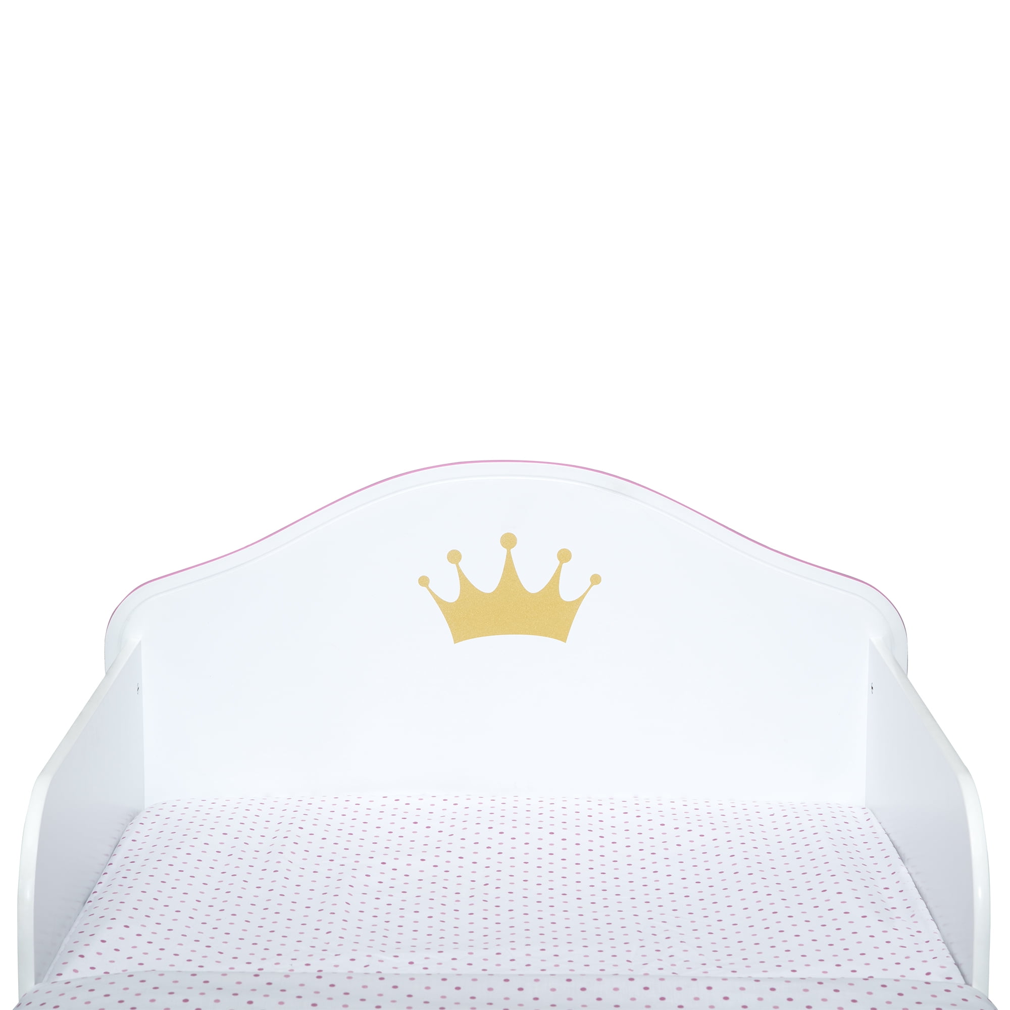 Delta Children Princess Crown Wood Toddler Bed with Fabric Mattress Support, Greenguard Gold Certified, White/Pink