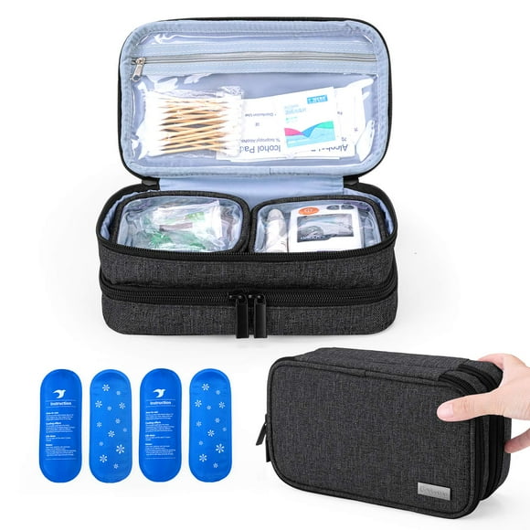 Yarwo Insulin Cooler Travel Case with 4 TSA Approved Ice Packs, Double Layer Diabetic Supplies Bag Organizer for Insulin Pens, Blood Glucose Monitors or Other