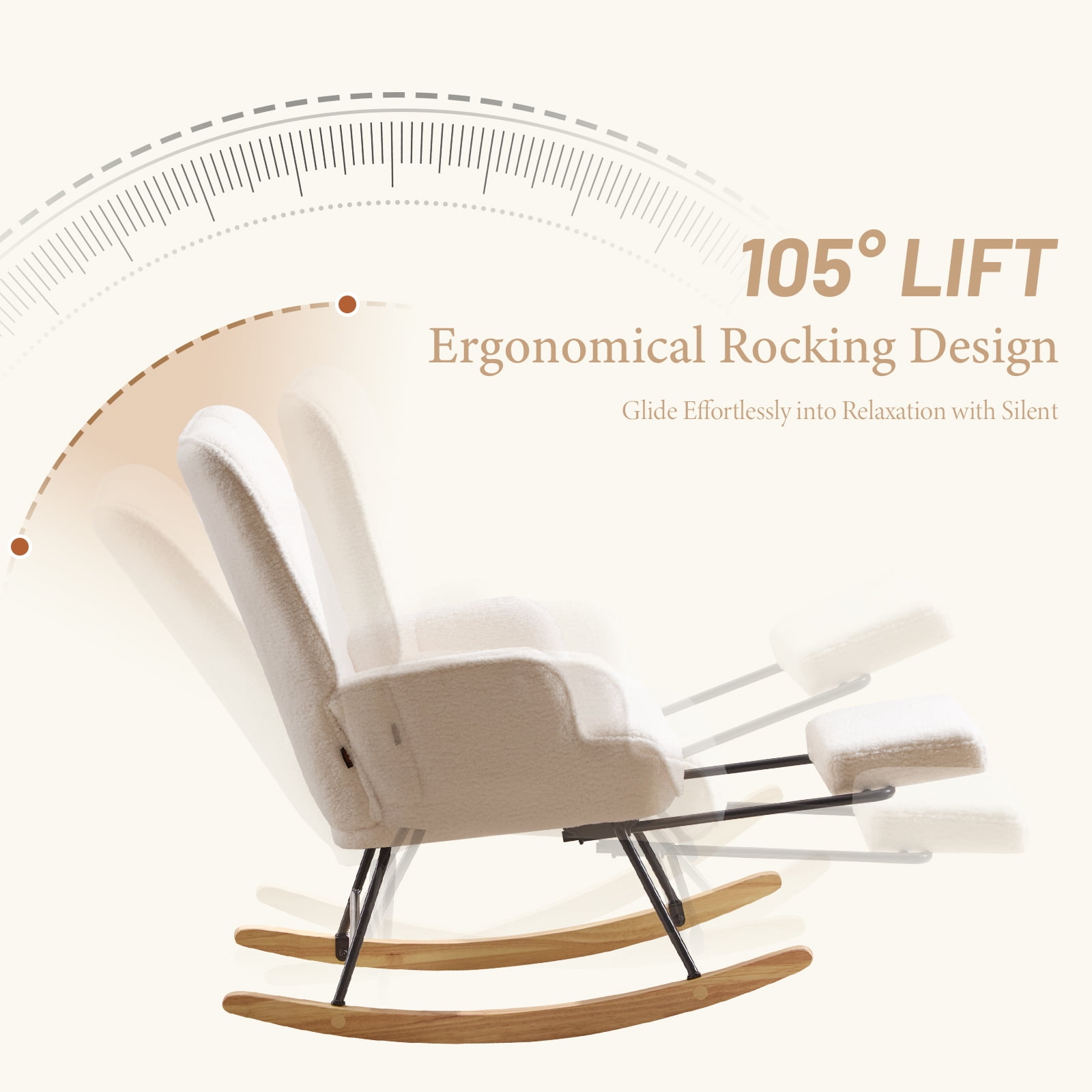 Furniliving Rocking Chair, Upholstered Nursery Rocking Chair with Footrest, High Backrest, Thick Cushion Glider Rocker Accent Chair, Comfy Armchair for Living Room, Bedroom, Nursery, White
