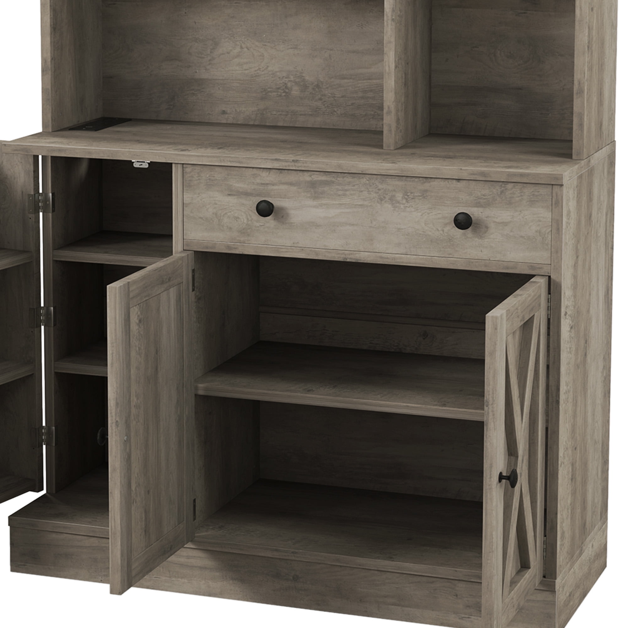 Uforic Kitchen Pantry Cabinet with Charging Station and Drawers,Storage Cabinet for Entryway, Kitchen Gray