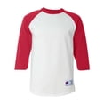 thumbnail image 1 of Playera de béisbol raglán Champion para hombre, blanca/escarlata, mediana, 1 of 5