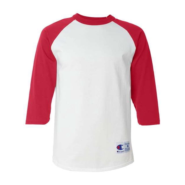 Playera de béisbol raglán Champion para hombre, blanca/escarlata, mediana