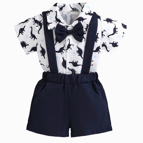 CAICJ98 Baby Boy Clothes Set Infant Tuxedo Long Sleeve Gentleman Suit Outfits Suspender Pants Bowtie 0-18M Boys Baby Clothes (Blue,3-6 Months)